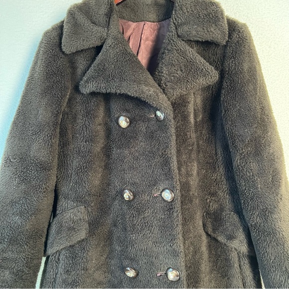 Vintage Faux Fur Montgomery Ward fuzzy lined button up coat black thick jacket - Picture 3 of 16